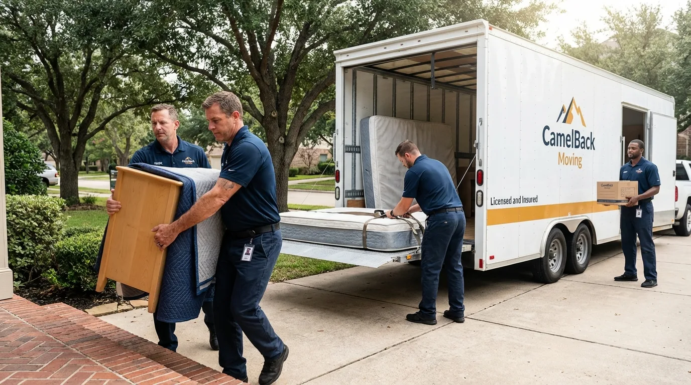 Crew loading residential truck for cross-state move from Renville, MN