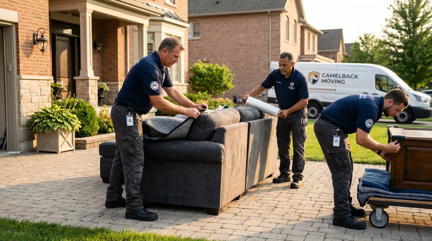 Large estate moving crew wrapping furniture in Renville, MN